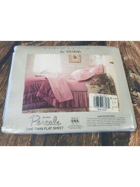 Twin Flat Sheet Sky Blue Percale No Iron Stevens Color Classics USA Made Vintage
